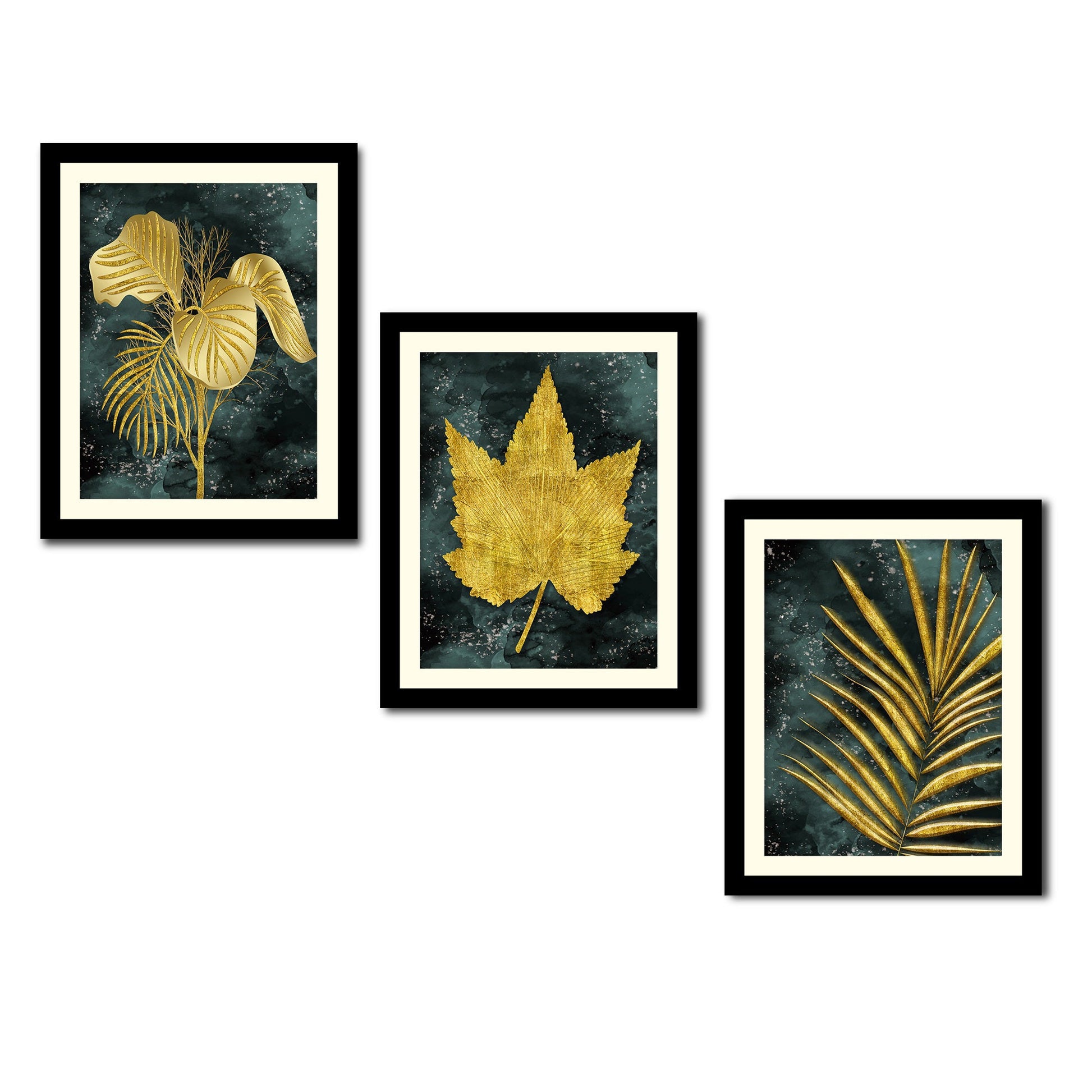 Golden Leaves Decorative Wall Frames Set of Three