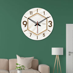 Golden Hexagon Design Wooden Wall Clock For Living Room