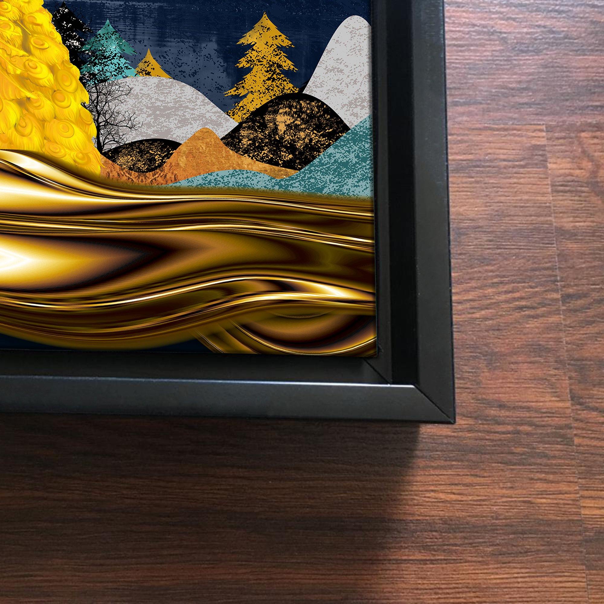 Golden Peacock Floating Canvas Wall Painting Frame
