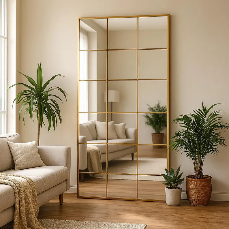 Grid Pattern Wall Mirror | Modern Bathroom & Living Room Decor