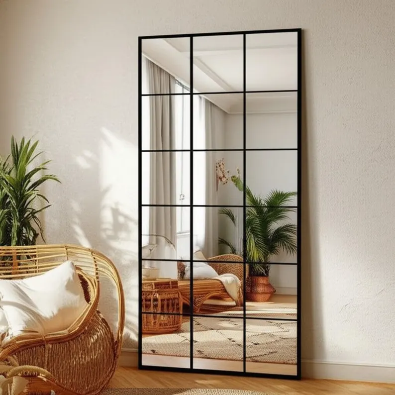 Grid Pattern Wall Mirror | Modern Bathroom & Living Room Decor