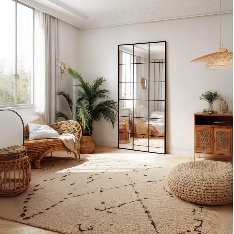 Grid Pattern Wall Mirror | Modern Bathroom & Living Room Decor