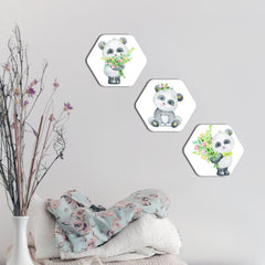 Premium 3 Pieces Hexagon Painting of Baby Panda