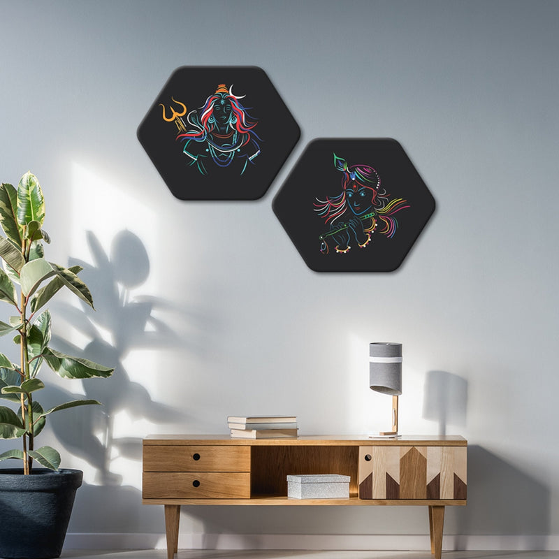 Spiritual Hexagon Wall Hanging Painting Set of 2 Pieces