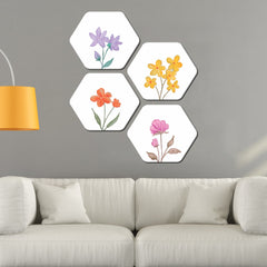 Flowers Hexagon Painting sets of 4