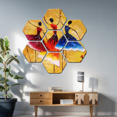 Three Women Dancing Hexagon Painting of 7 Pieces