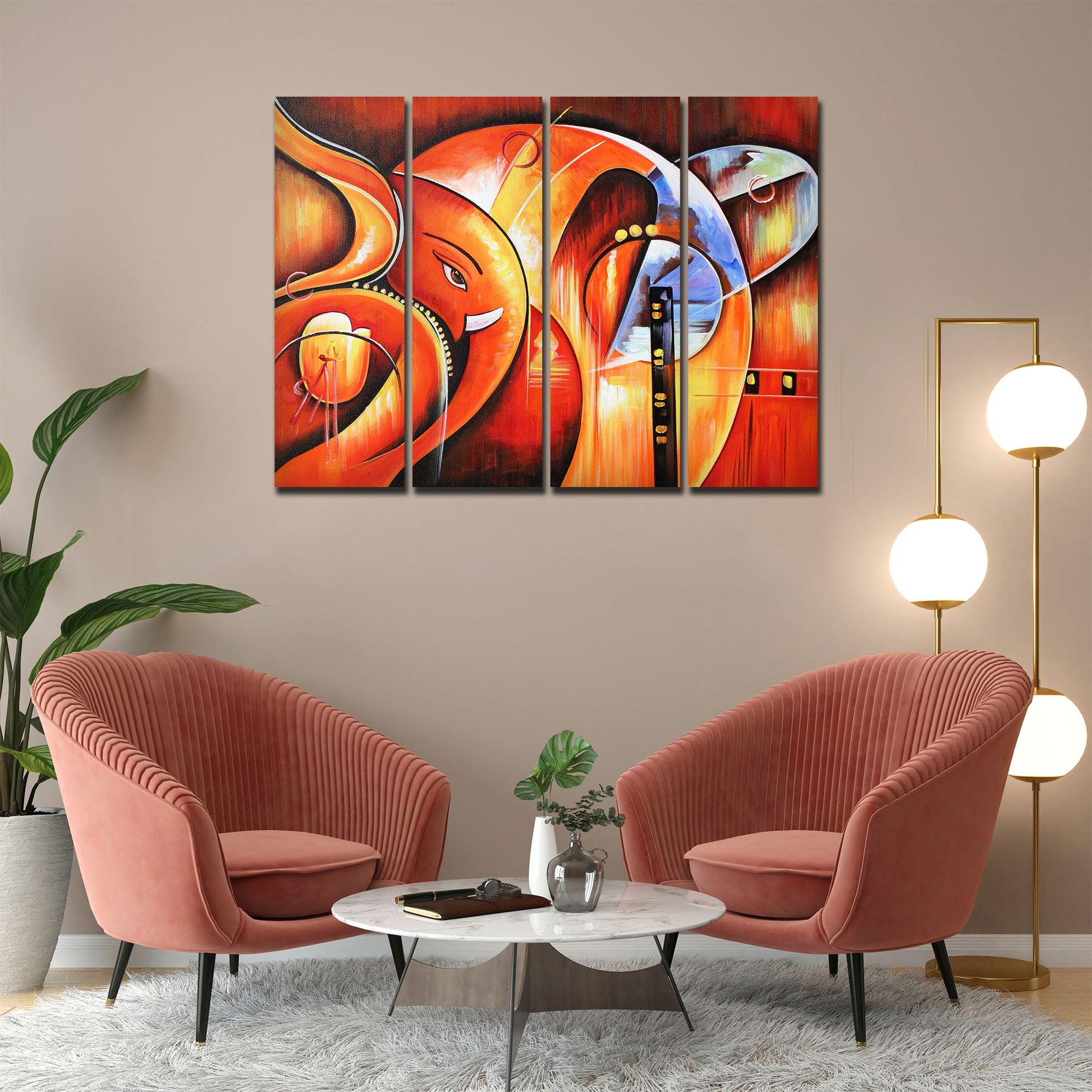 Hindu Lord Ganesha Wall Painting of 4 Pieces