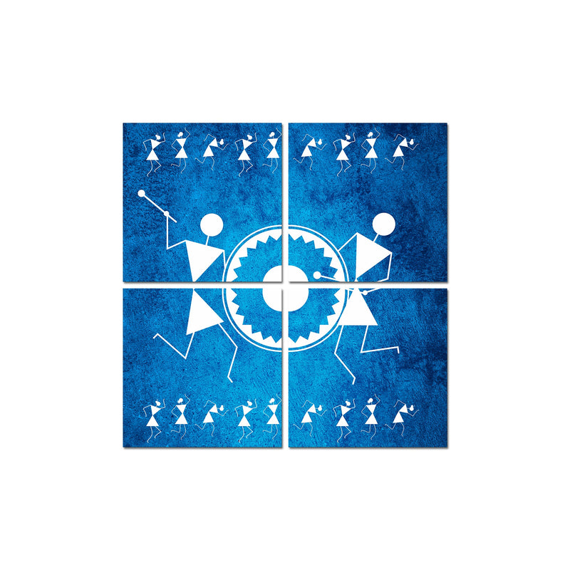 Indian Tribal Warli Art Wall Hanging Painting, 4 Pieces