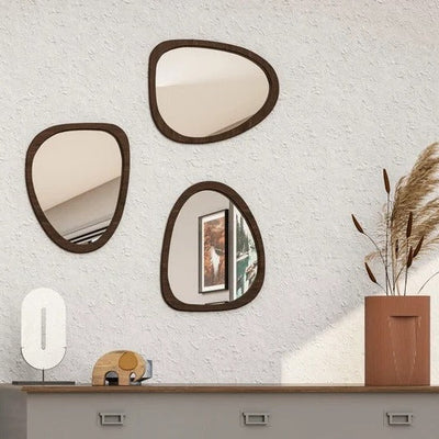Irregular Wooden Wall Mirror | Modern Organic Shape Home Décor 3-Piece