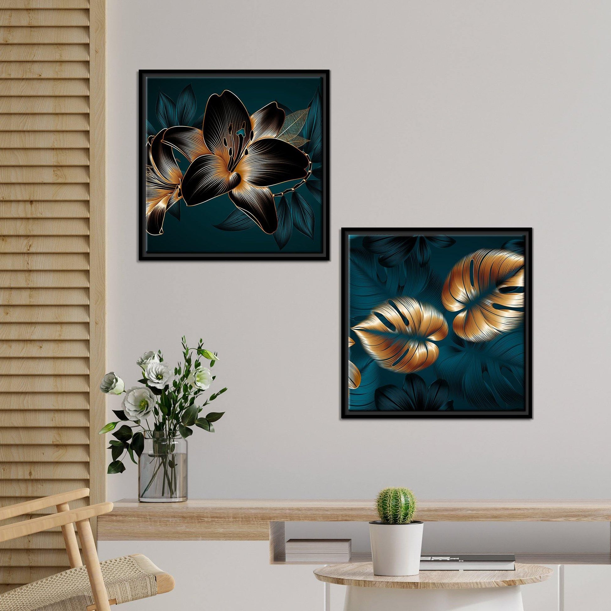 Lily Flower Canvas Wall Painting of Two Pieces Floating Frame