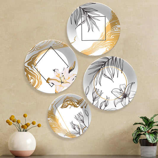 Line Art Flower Ceramic Wall Plates Painting Set of Four