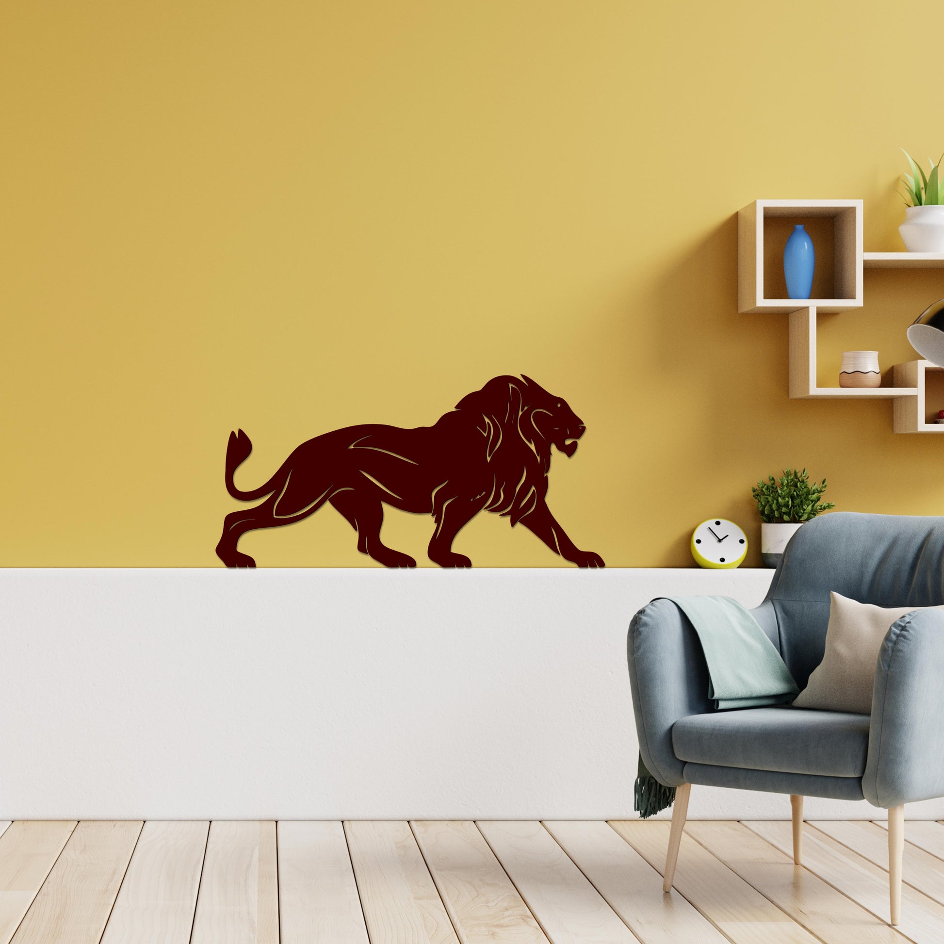 Lion Walking Design in Brown Premium Wooden Wall Hanging