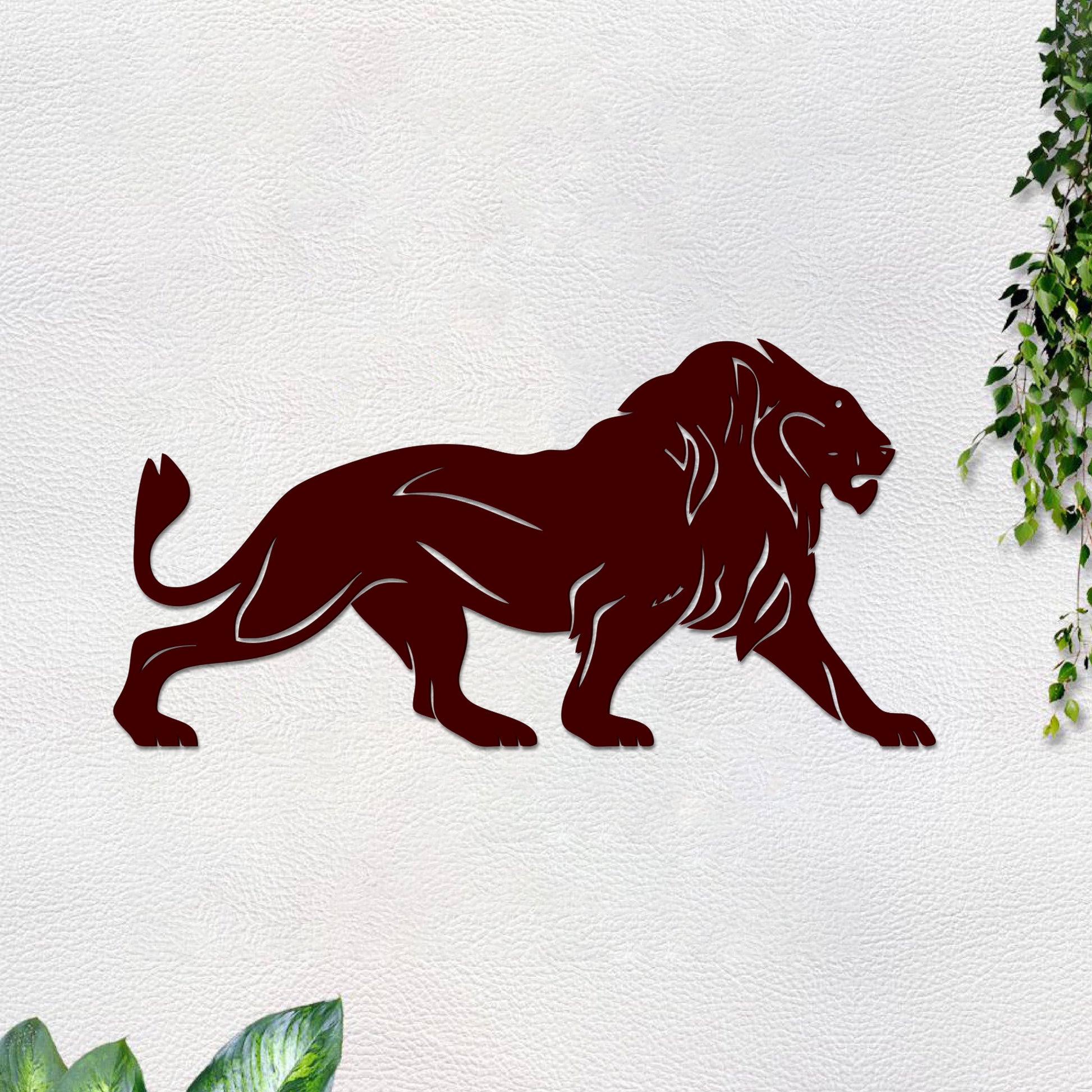 Lion Walking Design in Brown Premium Wooden Wall Hanging