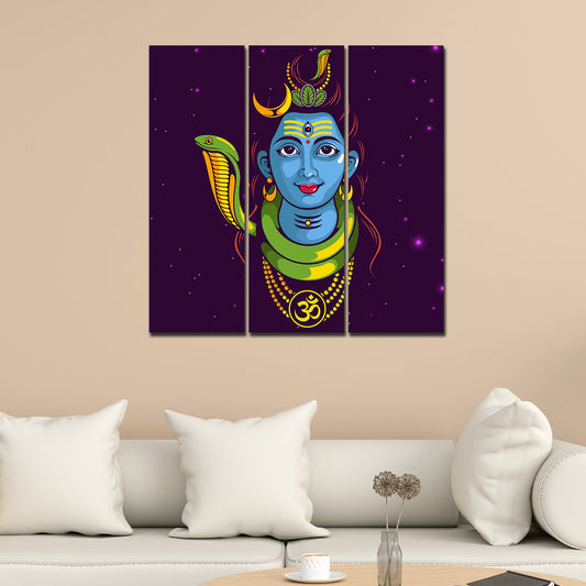 Lord Bholenath Canvas Wall Painting of Three Pieces