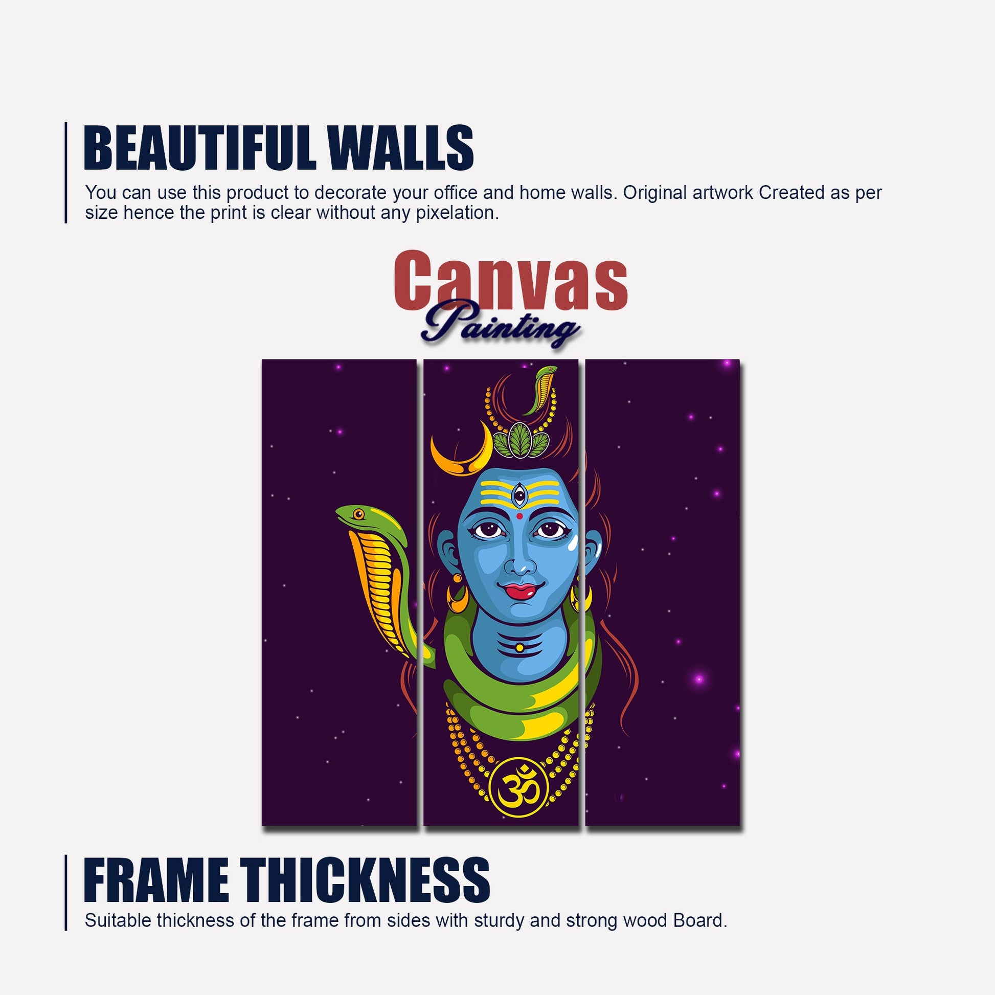 Lord Bholenath Canvas Wall Painting of Three Pieces