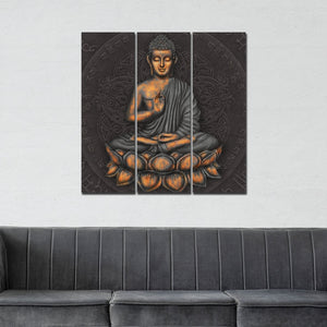 Lord Buddha Sitting on Lotus Wall Painting Three Pieces