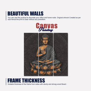 Lord Buddha Sitting on Lotus Wall Painting Three Pieces