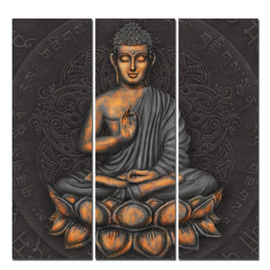 Lord Buddha Sitting on Lotus Wall Painting Three Pieces