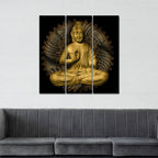 Lord Buddha in Lotus Position Wall Painting of Three Pieces