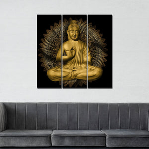 Lord Buddha in Lotus Position Wall Painting of Three Pieces