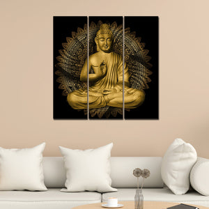 Lord Buddha in Lotus Position Wall Painting of Three Pieces