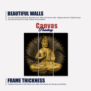 Lord Buddha in Lotus Position Wall Painting of Three Pieces