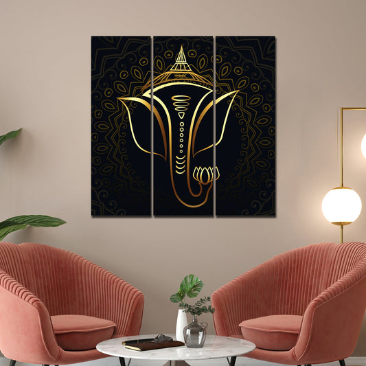 Lord Ganesha Modern Art Wall Painting Set of Three