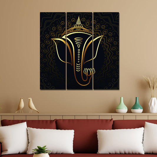 Lord Ganesha Modern Art Wall Painting Set of Three