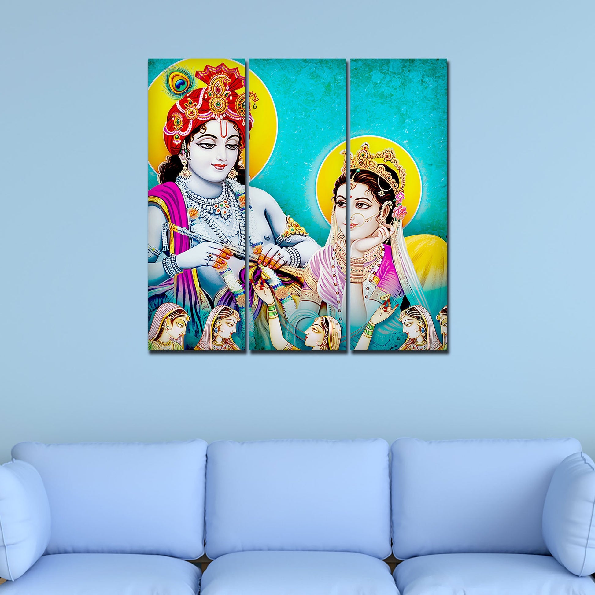 Lord Radha Krishna Canvas Wall Painting 3 Panel Set