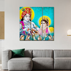 Lord Radha Krishna Canvas Wall Painting 3 Panel Set