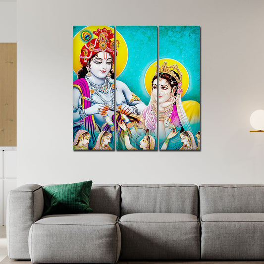 Lord Radha Krishna Canvas Wall Painting 3 Panel Set