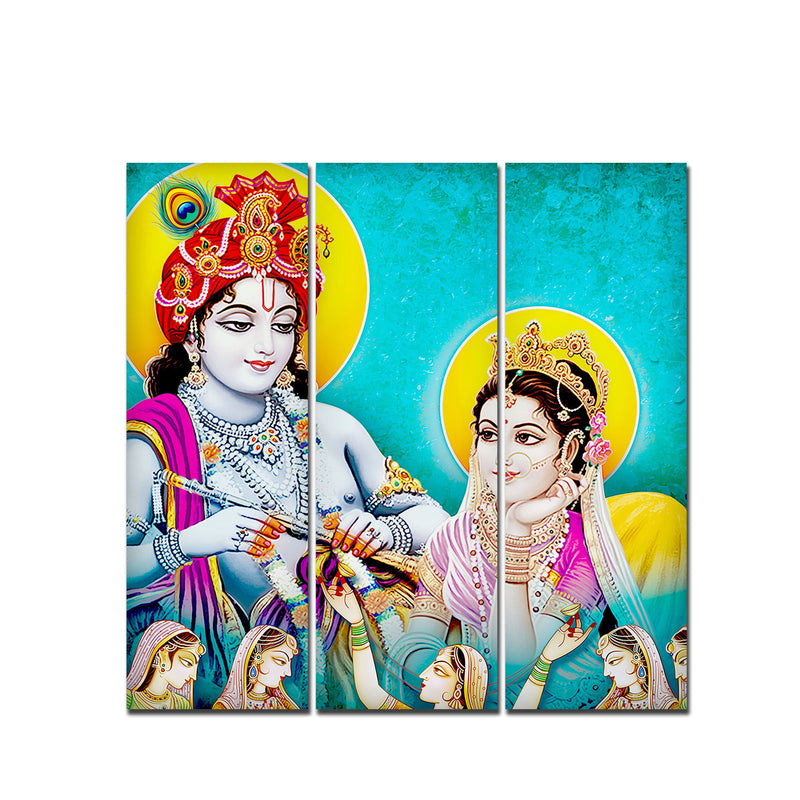 Lord Radha Krishna Canvas Wall Painting 3 Panel Set