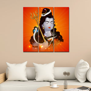 Lord Shankar Canvas Wall Painting of Three Pieces