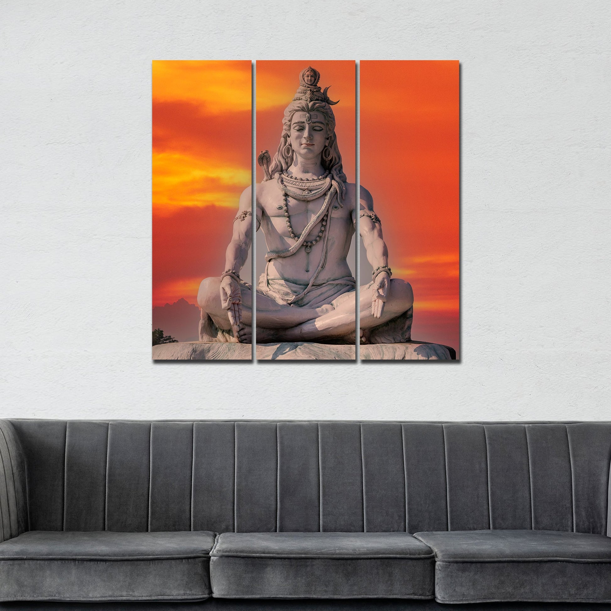 Lord Shiva Sculpture Canvas Wall Painting of Three Pieces