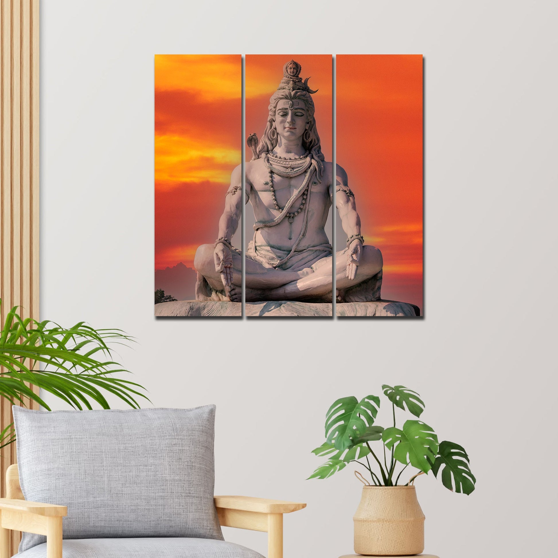 Lord Shiva Sculpture Canvas Wall Painting of Three Pieces