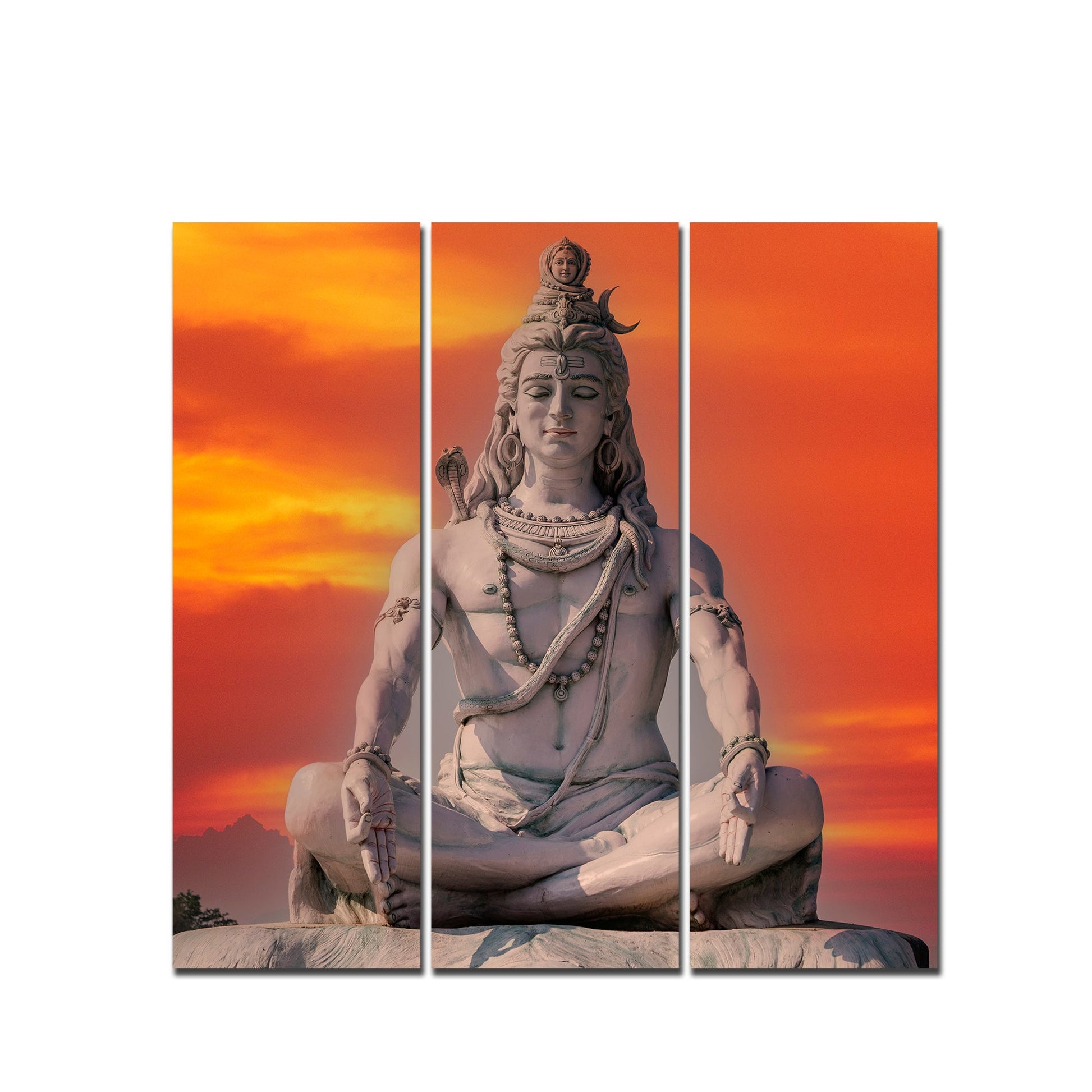 Lord Shiva Sculpture Canvas Wall Painting of Three Pieces