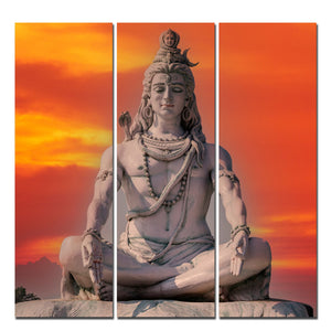 Lord Shiva Sculpture Canvas Wall Painting of Three Pieces