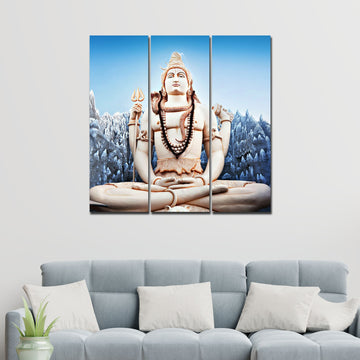 Lord Shiva Statue Canvas Wall Painting of Three Pieces