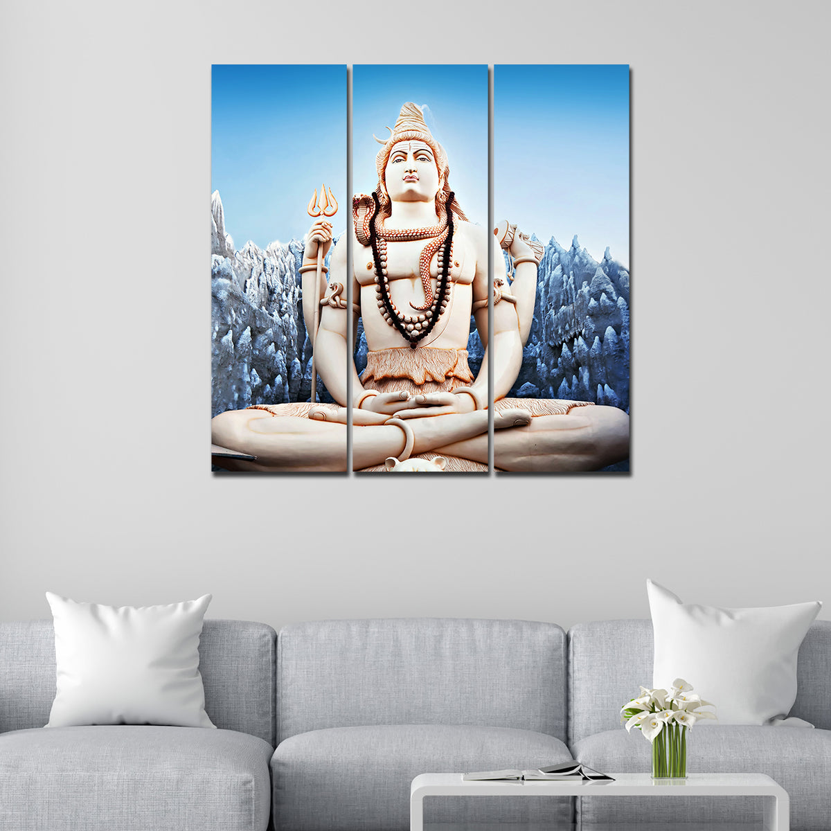 Lord Shiva Statue Canvas Wall Painting of Three Pieces