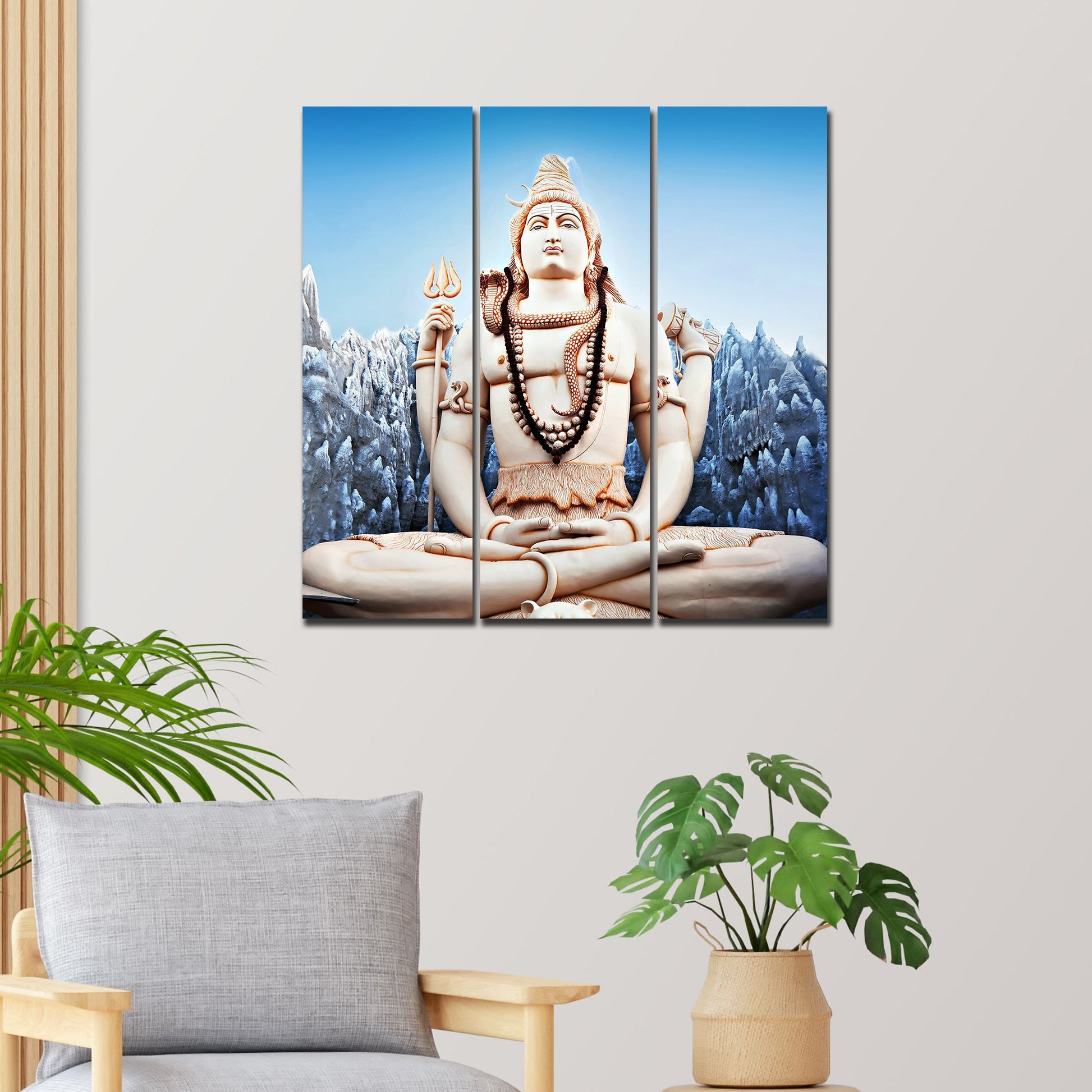 Lord Shiva Statue Canvas Wall Painting of Three Pieces