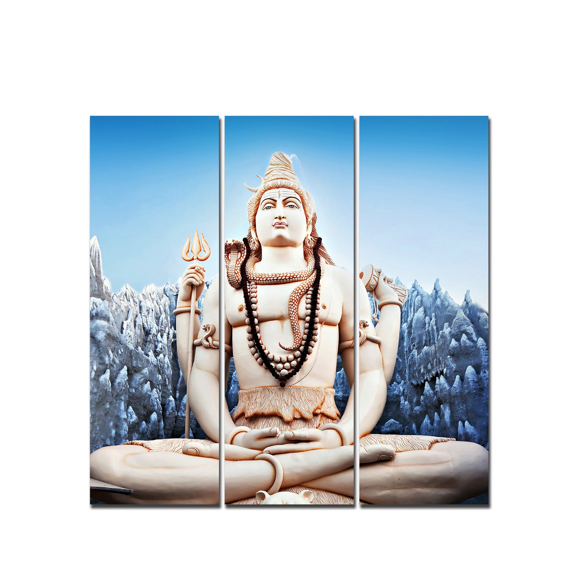 Lord Shiva Statue Canvas Wall Painting of Three Pieces