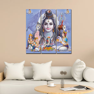 Lord Shiva with Family Canvas Wall Painting of Three Pieces