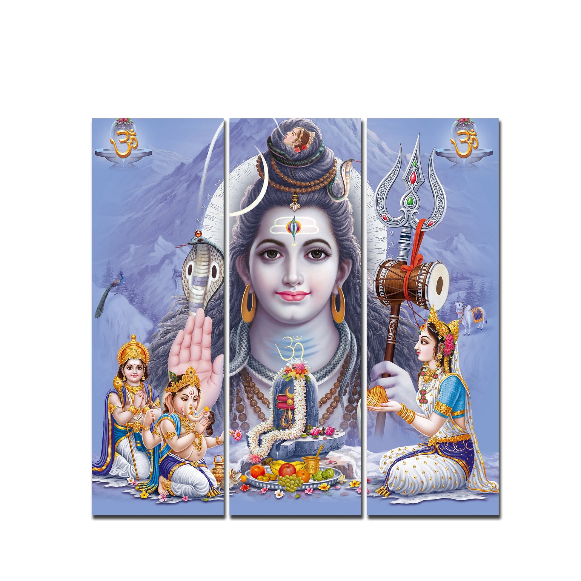 Lord Shiva with Family Canvas Wall Painting of Three Pieces