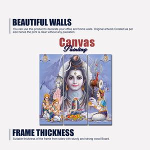 Lord Shiva with Family Canvas Wall Painting of Three Pieces