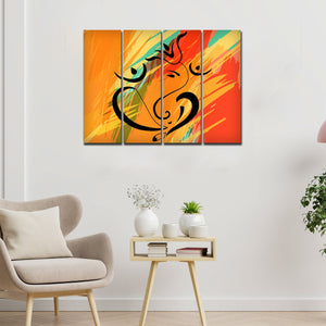 Lord Ganesh Ji Abstract Art Wall Painting of 4 Panels