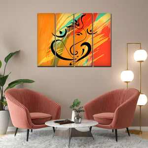 Lord Ganesh Ji Abstract Art Wall Painting of 4 Panels