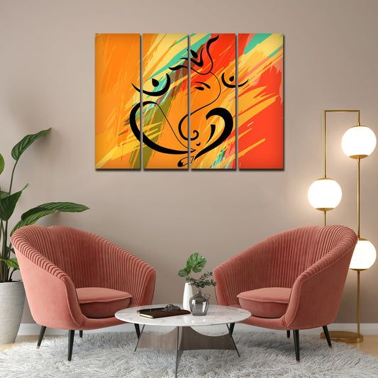 Lord Ganesh Ji Abstract Art Wall Painting of 4 Panels