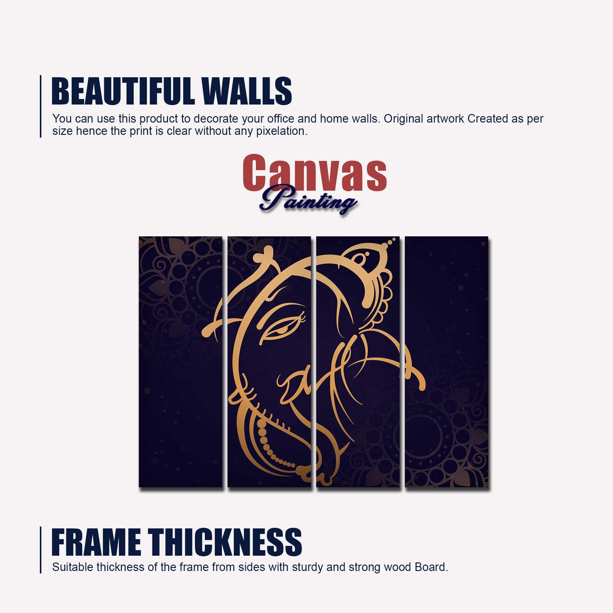 Lord Ganesh Ji Wall Painting of 4 Panels