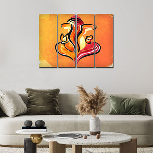 Lord Ganesha Abstract Art Canvas Wall Painting Set of 4