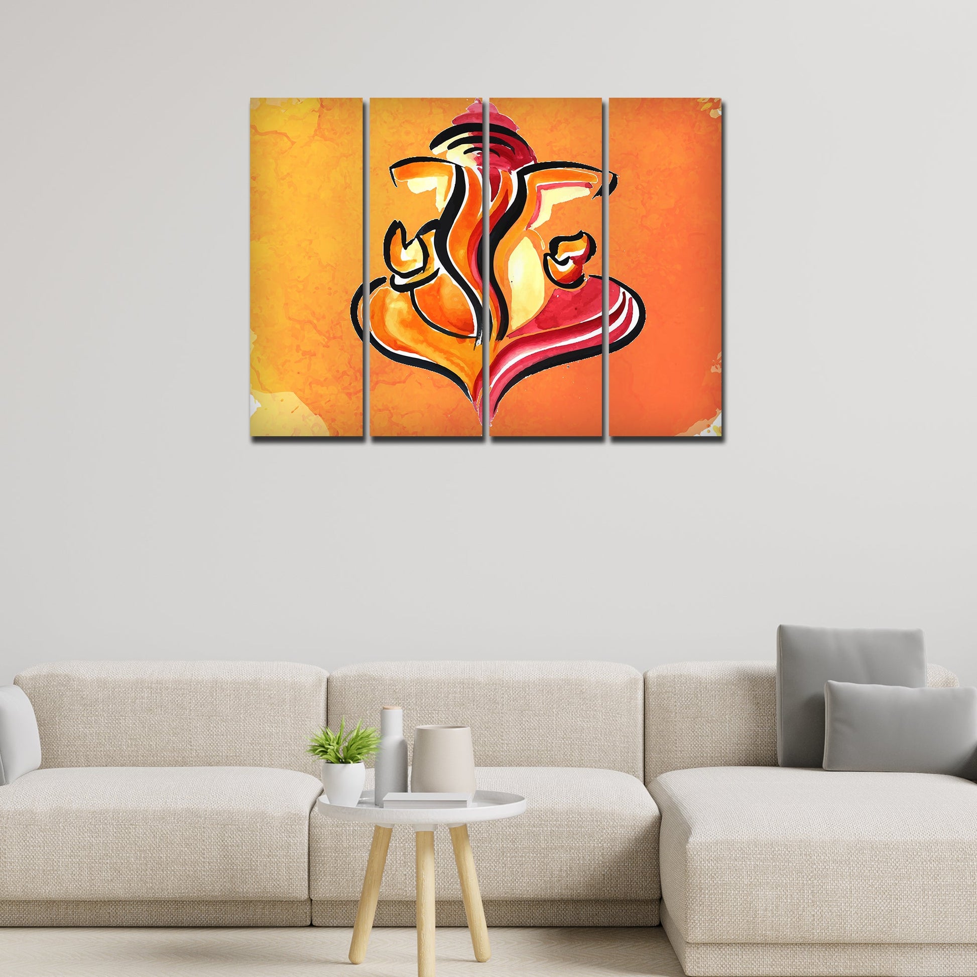 Lord Ganesha Abstract Art Canvas Wall Painting Set of 4